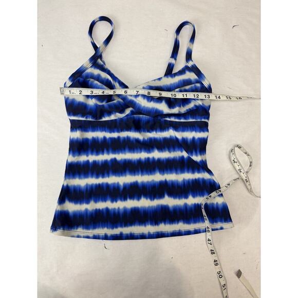 Athleta Del Mar Twister Tankini Top Size 32D /DD Blue White Criss Cross Back - Picture 3 of 8